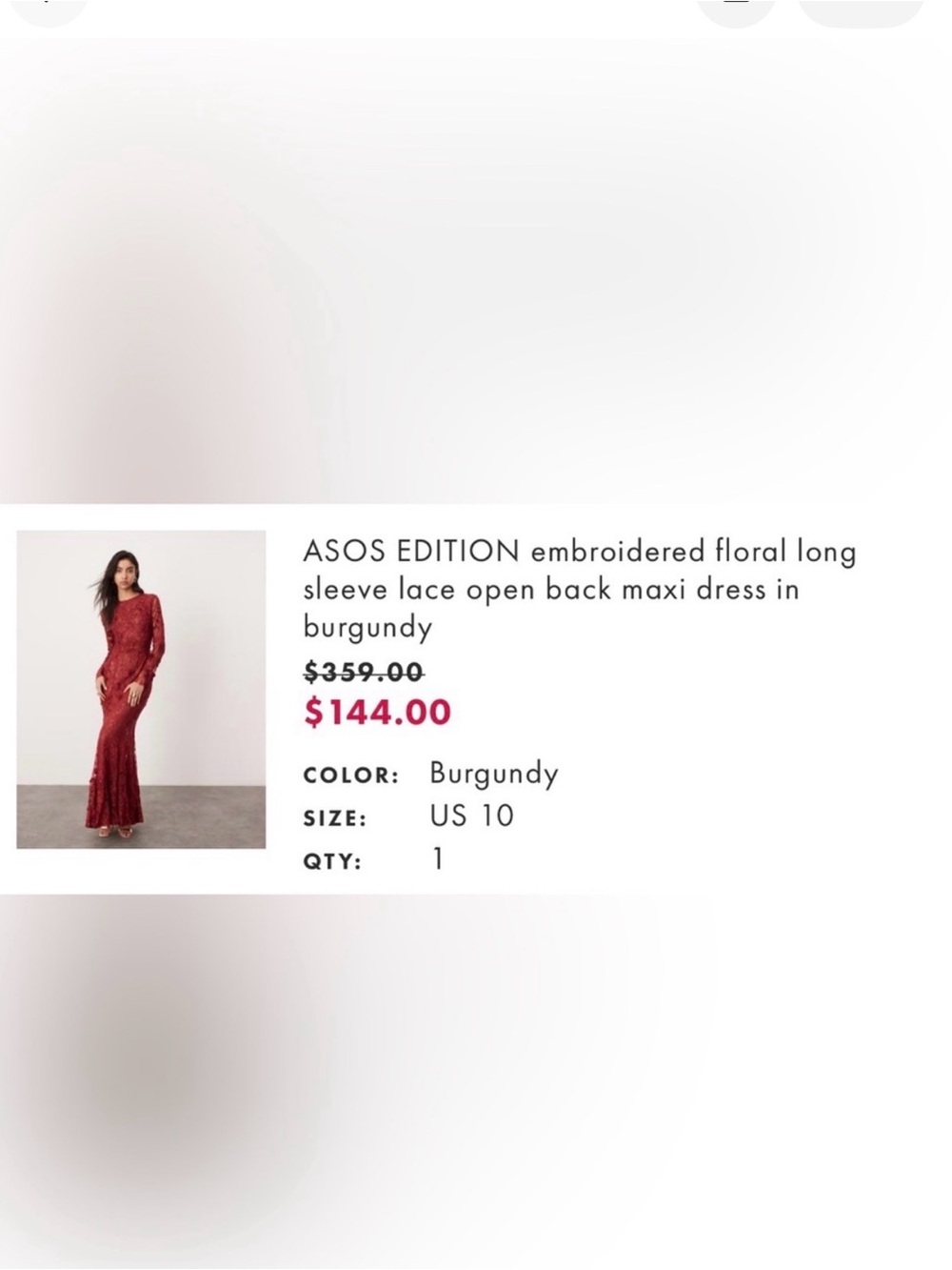 ASOS EDITION Embroidere Floral Long Sleeve Lace Open Back Maxi Dress in Burgundy